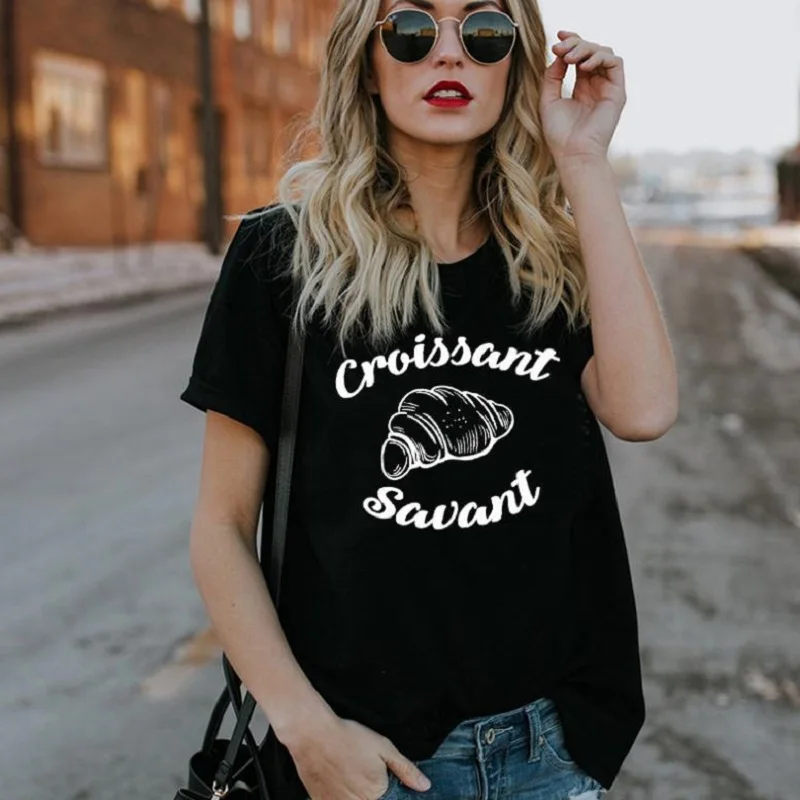 2019 Новый croissant sauant творческий печатных футболку Для женщин футболки Модная