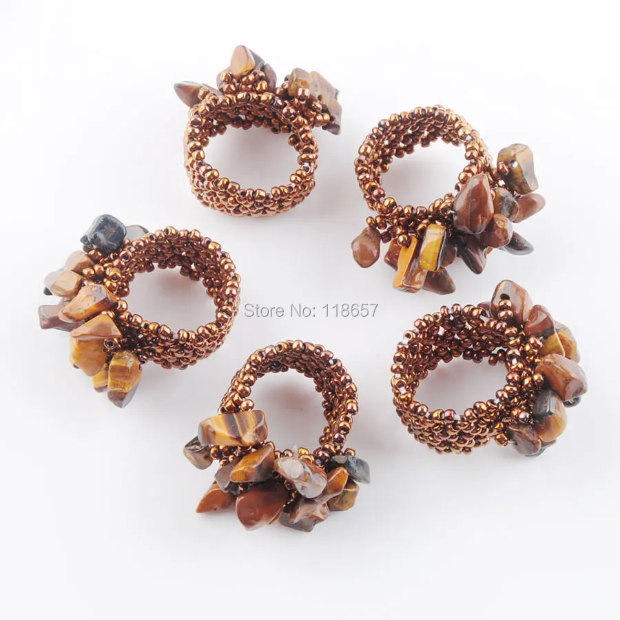 Free shipping Natural Tiger's Eye Gem Stone Beads Stretch Finger Ring Jewelry US 6~10 IJ3027 | Украшения и аксессуары