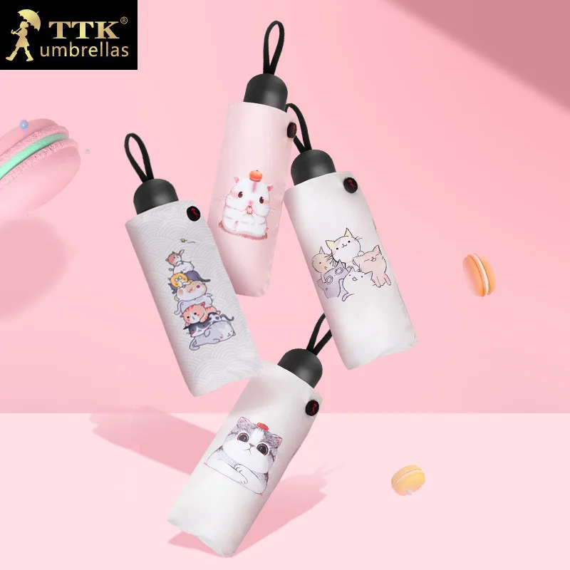 TTK кошки мини-зонт от солнца женское черное покрытие солнцезащитный бренд Карманный 5 складные зонты дети Guarda Chuva Мода Paraguas