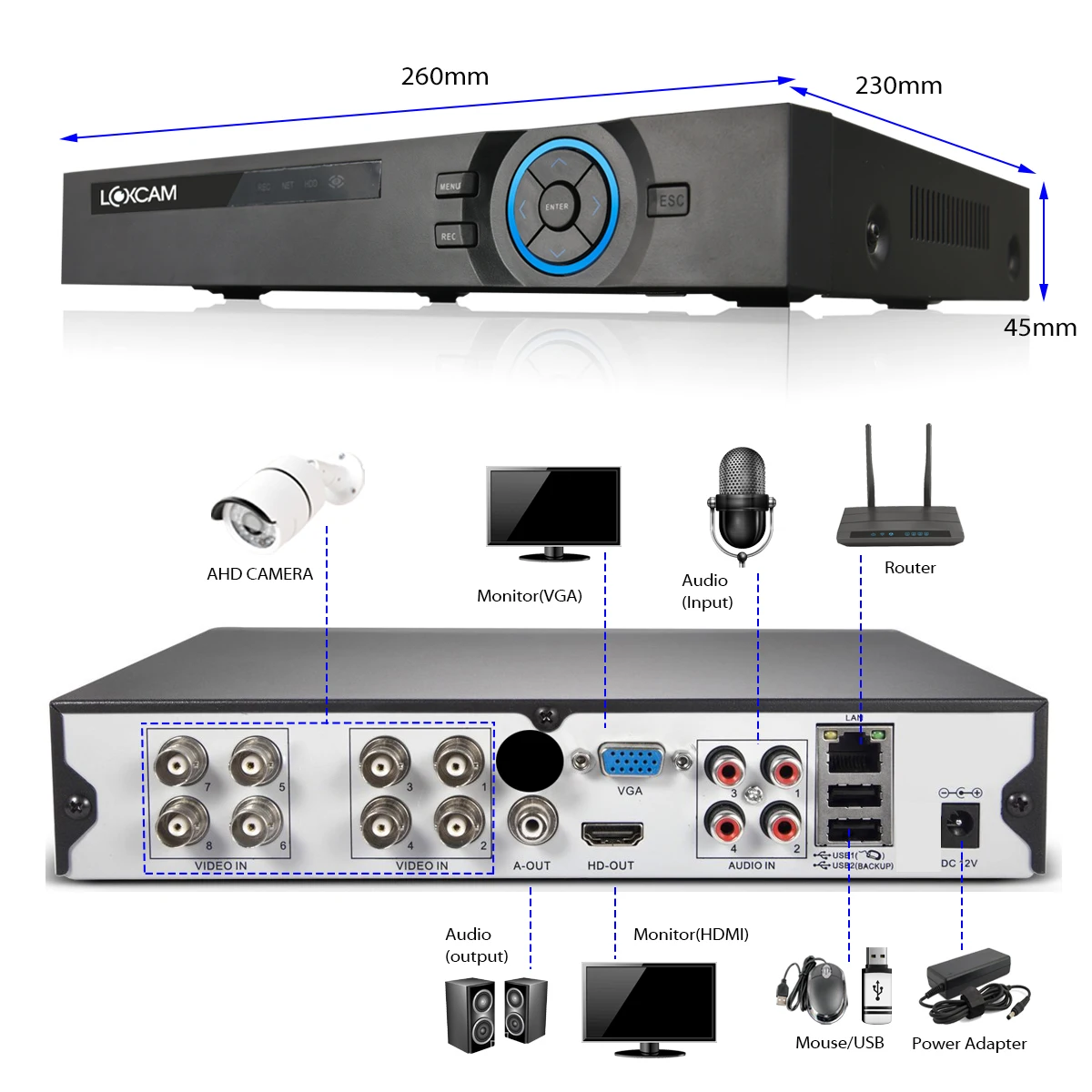 Комплект наружного видеонаблюдения LOXCAM H.265 + 5 МП 8 каналов DVR камера ночного