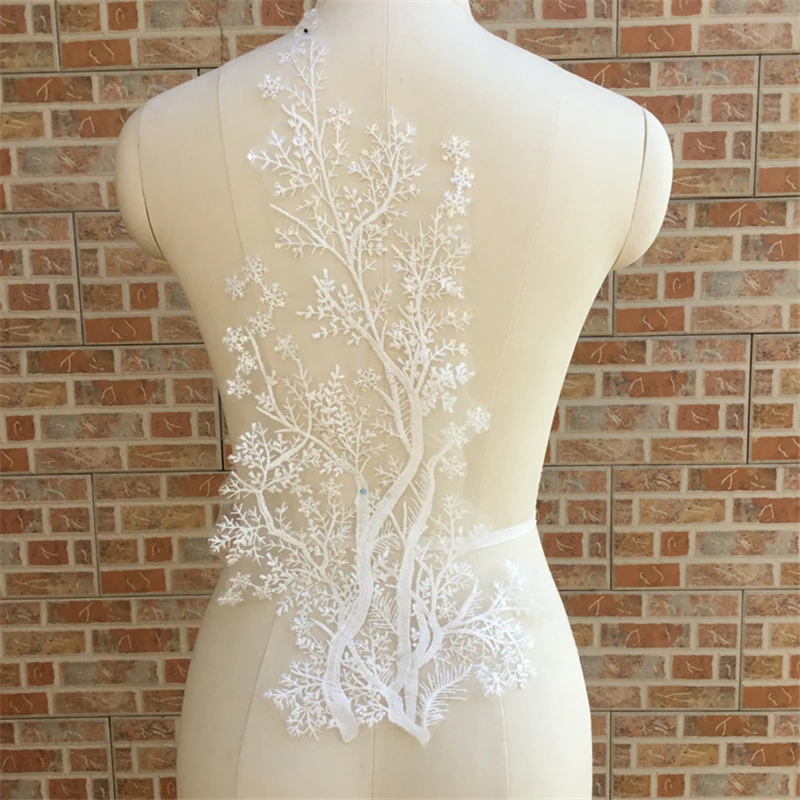 Большие белые кружевные аппликации ветки дерева вышивка Высококачественная