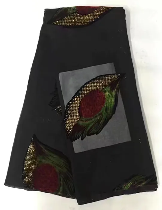 Африканская бархат кружевной ткани в темно-синий с зеленый лист шаблон 5 ярдов/шт