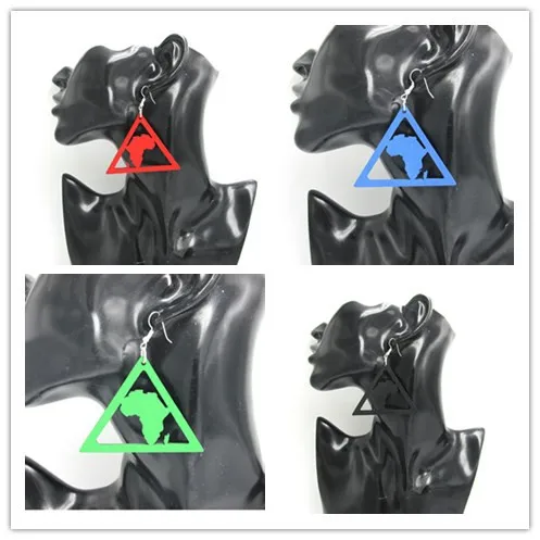 

10pairs/lot 6cm Triangle African Map Wood Earrings