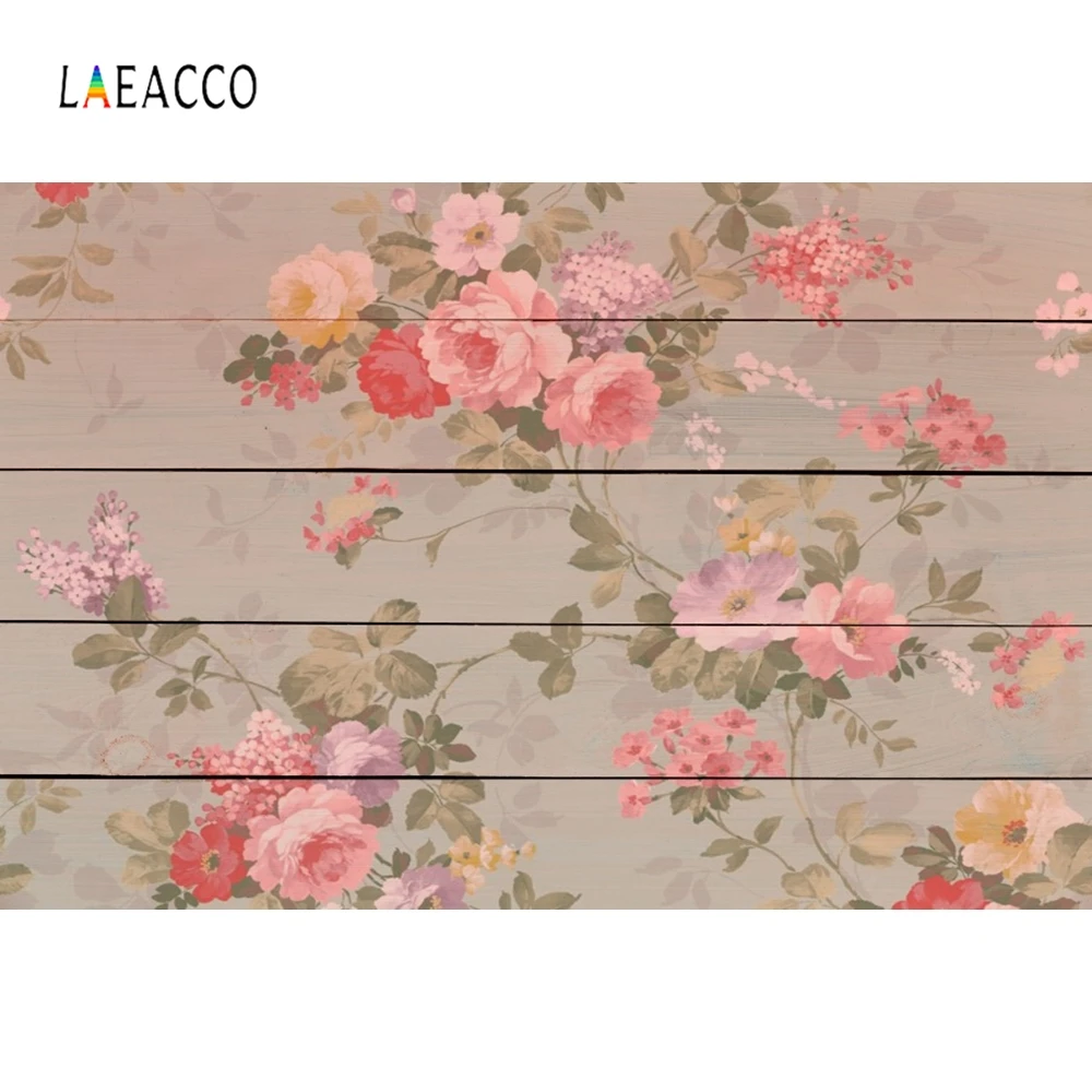 Laeacco фон для фотосъемки с изображением деревянной доски и цветов на день рождения