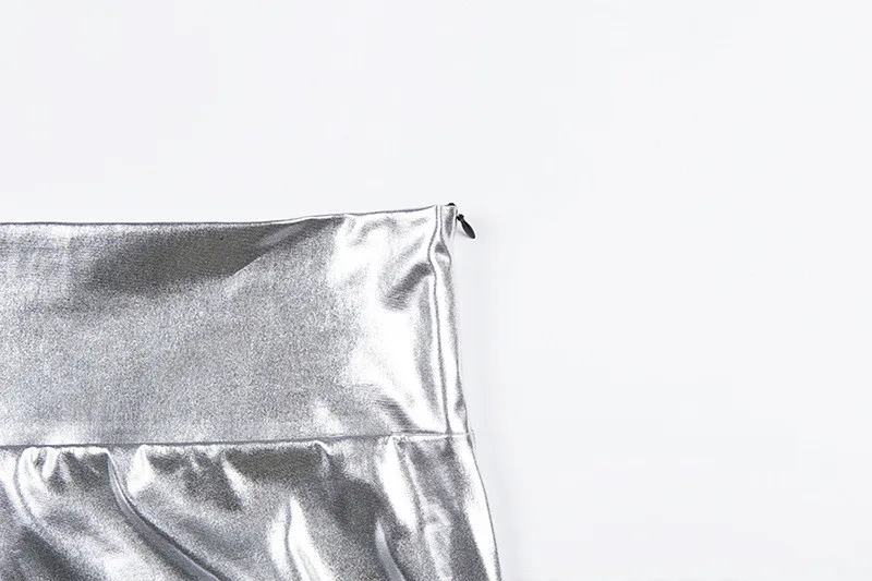 Yuqung silve lycra искусственная кожа Женская юбка миди в стиле 90-х винтажная короткая юбка с разрезом Весенняя повседневная юбка с высокой талией A76