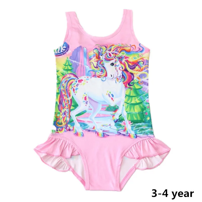 D0843 pink 3-4 year Летнее бикини с единорогом для девочек; Цельный купальник с единорогом для маленьких девочек; детский купальник с радужной лошадкой; От 2 до 7 лет; D0843 - Цвет: D0843 pink 3-4 year