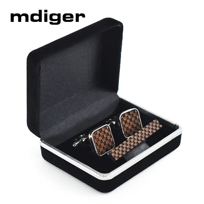 Mdiger деревянные Запонки + набор зажимов для галстука мужчин клетчатая рубашка
