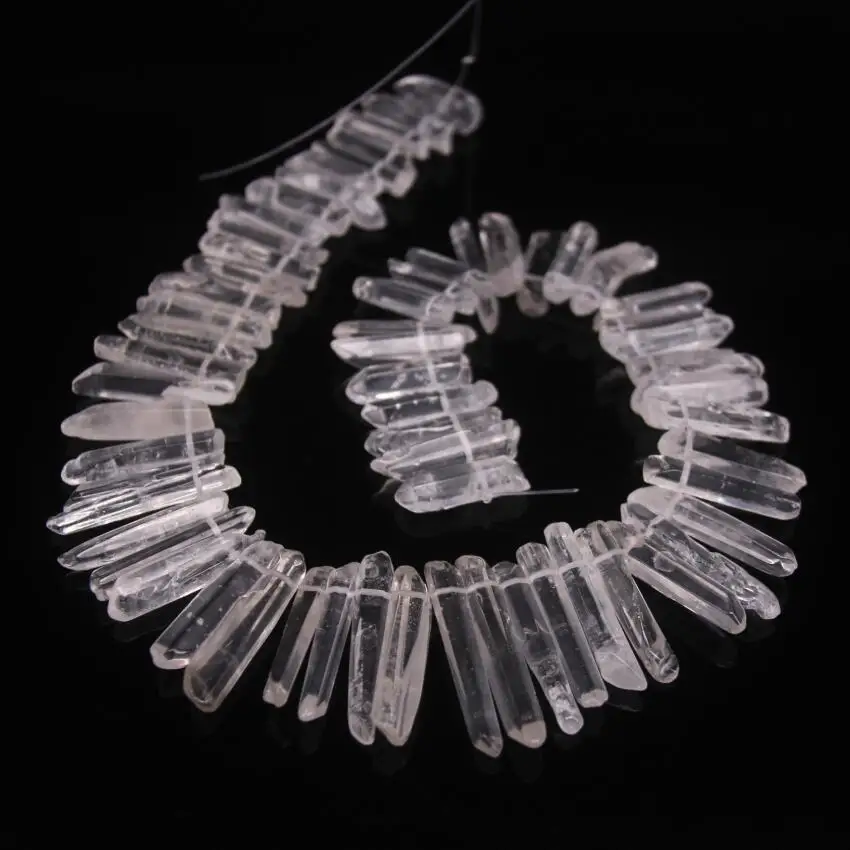 

15.5inches/Strand Polished Clear Crystal Quartz Stick Point Pendants,Raw Crystals Top Drilled Quartz Spike Graduated Beads