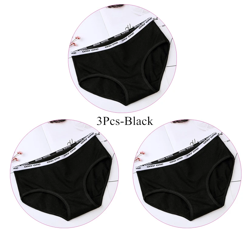 3Pcs-Black 3 шт./компл. трусики Для женщин женского нижнего белья; хлопковые трусы; мягкое гигиеничное популярное нижнее белье для девочек, нижнее белье - Цвет: 3Pcs-Black
