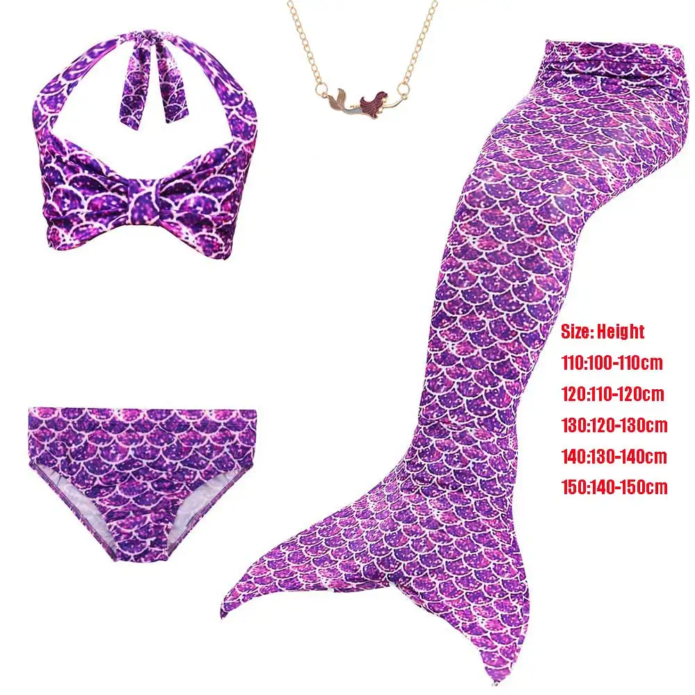 4pc Swimsuit 03 Купальник с хвостом Русалочки для девочек детские купальники-бикини и сверкающий хвост русалки для купания костюм с necklace ем монофин - Цвет: 4pc Swimsuit 03