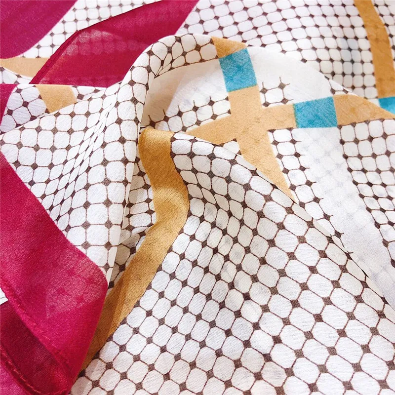 Oblique plaid Summer bufanda mujer Thin Sunscreen women Scarf Female Beach wheel print Simulation Silk foulard hijab Shawl |