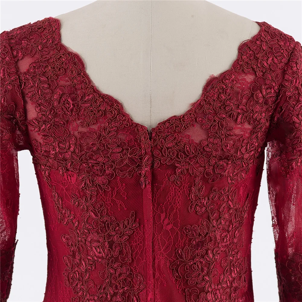 

Burgundy Vestido De Noiva Wedding Dresses Mermaid V-neck Half Sleeves Appliques Lace Cheap Boho Wedding Gown Bridal Dresses