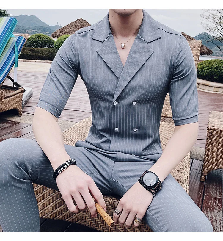 Двубортный костюм; летний костюм; Mariage Homme; цвет черный, белый, серый, синий; костюм в полоску; Uomo Trajes De Hombre