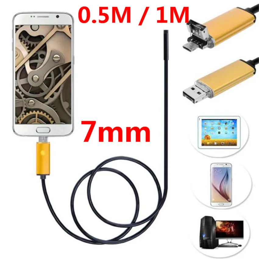 0 5 м/1 м 2 в 1 USB эндоскоп осмотр 7 мм камера 6 LED HD IP67 Водонепроницаемый для Andorid