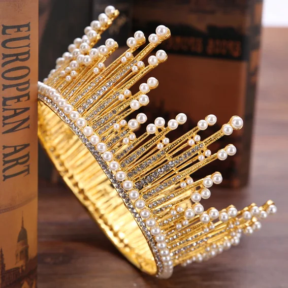 Gold and Pearl Роскошные свадебные диадемы и короны с кристаллами, королевские диадемы, женские Украшения для волос, свадебные украшения для волос невесты, аксессуары для волос - Окраска металла: Gold and Pearl