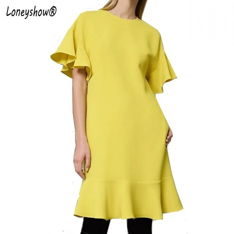Повседневное желтое платье 2018 модные женские туфли летние свободные o-образным