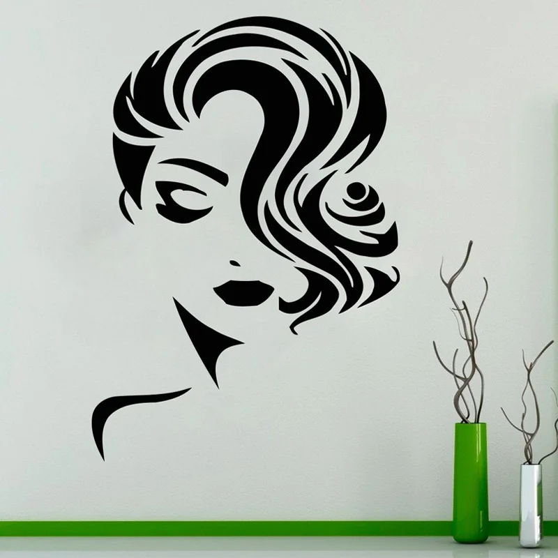 

Woman Face Salon Window Decal Elegance Lady Beauty Salon Decal Vinyl Sticker Roll Hair Salon Hair Style Decor SL35
