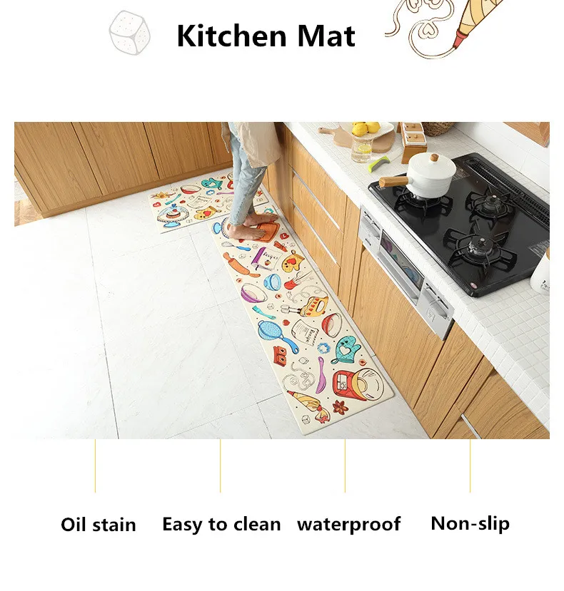 Кухонный коврик из искусственной кожи с героями мультфильмов, водонепроницаемый и маслостойкий кухонный напольный коврик, кухонный ковер с медленным отскоком и защитой от усталости, кухонный коврик