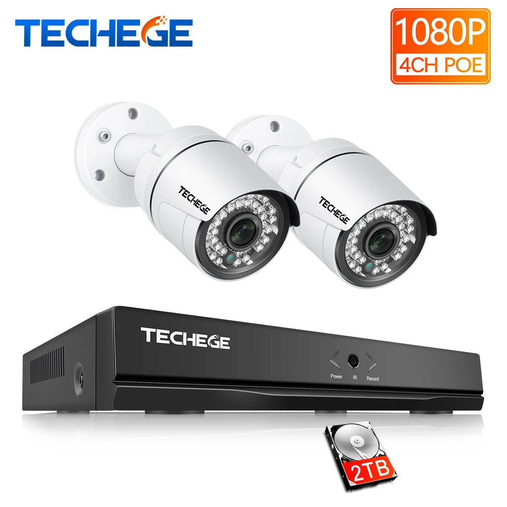 Techege 4CH 1080 P CCTV система POE NVR выход 2 шт. 3000TVL 2MP IP камера водонепроницаемая