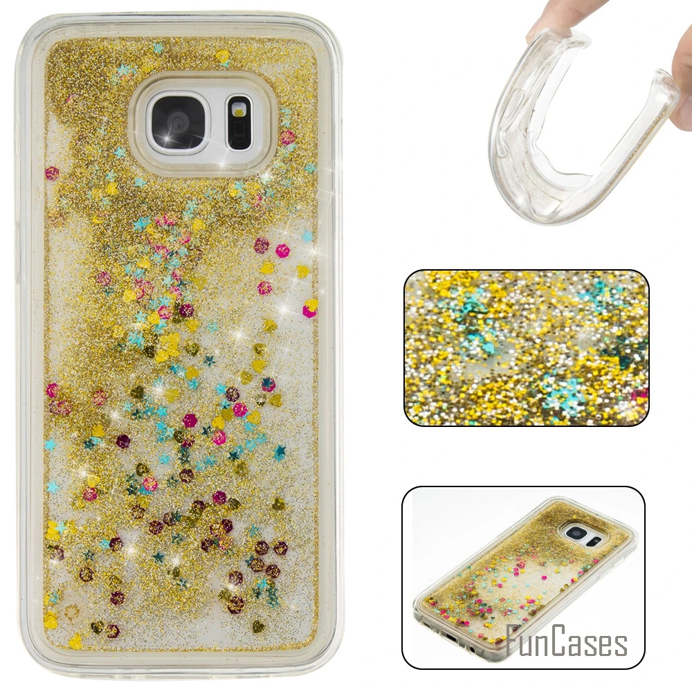 Coque Bling Love Heart Soft TPU Phone Case Cover For Samsung Galaxy S7 Edge Funda Quicksand Cell EDGE | Мобильные телефоны и