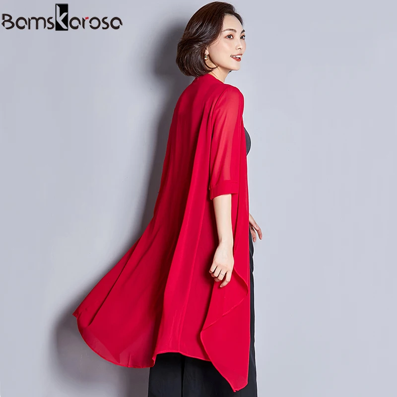 Женский кардиган длинная шифоновая блуза Пляжное кимоно красного цвета на