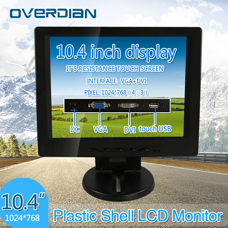 10.4 Inch LCD Monitor Display VGA/Touch USB/DVI Connector Monitor 1024*768 Car Screen Cash Register Resistance HD Touch Screen