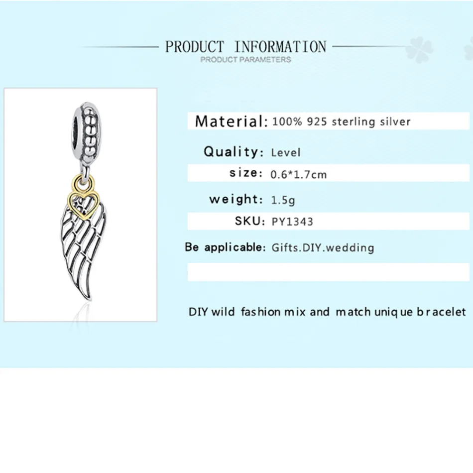 Подвеска в виде крыльев и перьев из серебра 925 пробы подвески золотого цвета