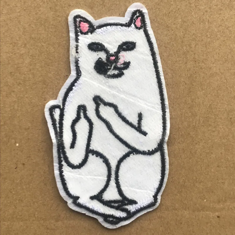 PGY средний палец Кот патчи белый Забавный котенок сзади резиновая Вышивка Одежда DIY аксессуары обувь головные уборы Аппликации, наклейки