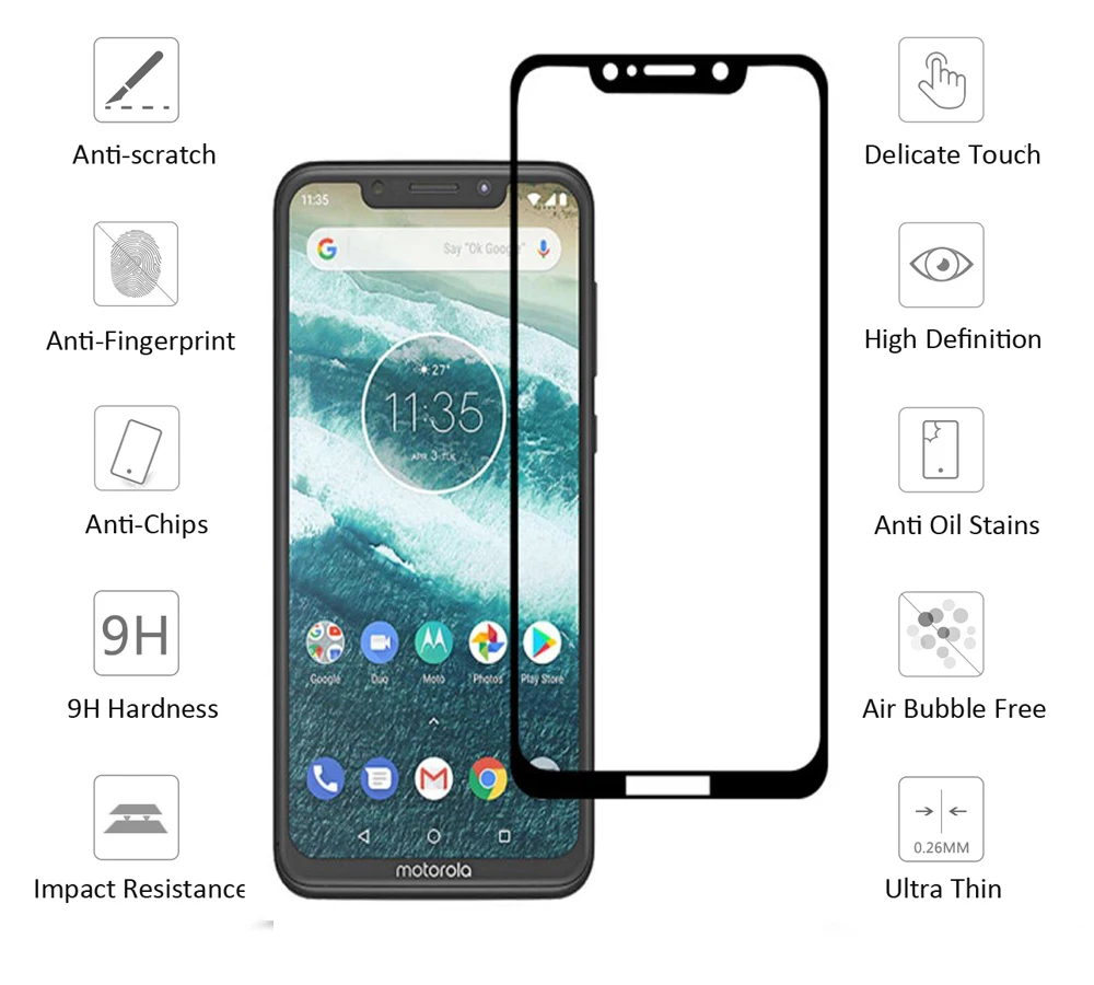 (2 шт.) 9H закаленное стекло для Motorola One Moto Power полное покрытие защита переднего