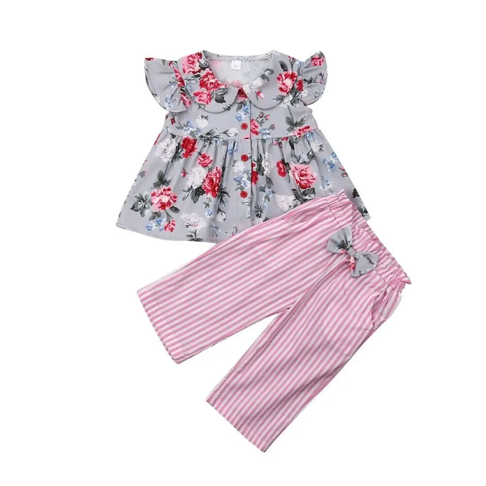 Летняя хлопковая одежда без рукавов для маленьких девочек футболка платье штаны