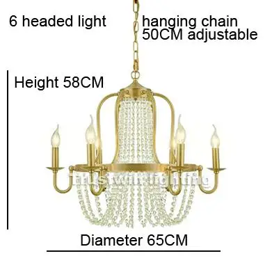 6 headed light Американский Европейский Хрустальный медный канделябр Светильник СВЕТОДИОДНЫЙ Потолочный подвесной светильник Золотой Ретро светодиодный латунный люстра светильник - Цвет абажура: 6 headed light