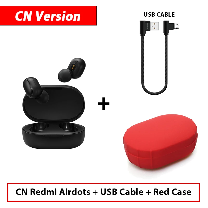 CN Cable Red Case Новинка Xiaomi Redmi Airdots TWS Bluetooth беспроводные наушники стерео бас Bluetooth 5,0 Eeadphones с микрофоном наушники AI управление - Цвет: CN Cable Red Case