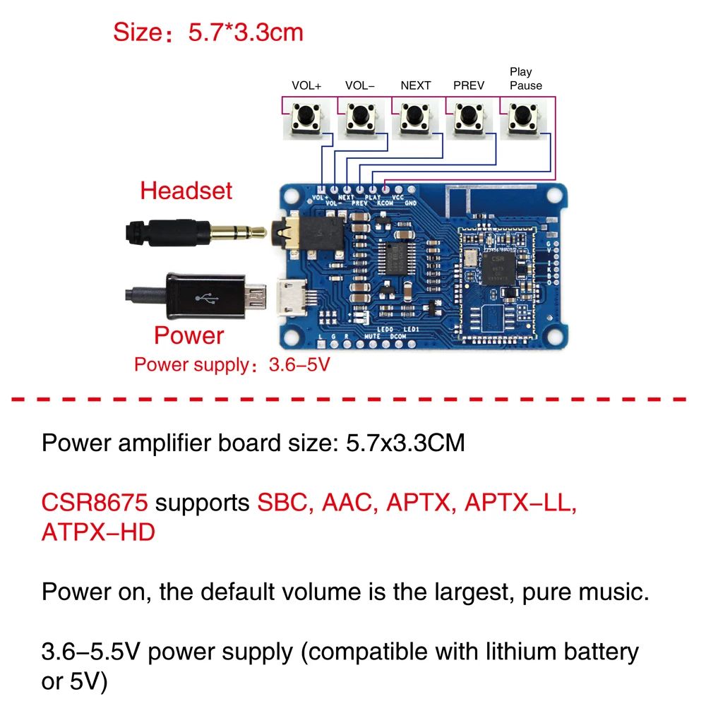 CSR8675 APTX HD без потерь Bluetooth 5 0 усилитель декодер модуль PCM5102A плата приемника SBC AAC LL