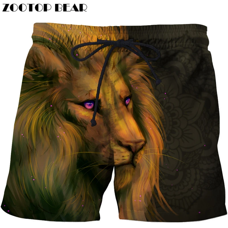 Long Hair Lion Printed Beach Shorts Men Board Shorts 3d Shorts Plage Animal Swimwear Quick Dry Pants Male Drop Ship ZOOTOP BEAR