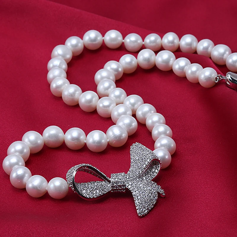 Ожерелье на Новый Год Fine Pearl 9-10 мм белого круглого натурального пресноводного жемчуга, 19 дюймов, подарок на Рождество для женщин.