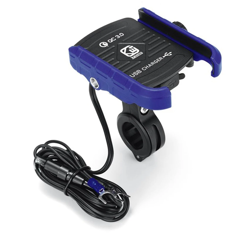 Blue Алюминиевый QC3.0 IP66 водонепроницаемый держатель для телефона мотоцикла с USB зарядным устройством Moto Handlebar кронштейн Подставка для 3-7,0 дюймов мобильного телефона - Цвет: Blue