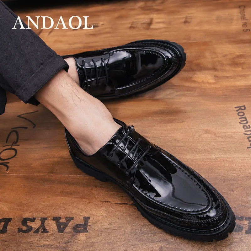 

ANDAOL Men's Leather Casual Shoes Top Quality Solid Derby Shoes Luxury Wedding Dress Shoes Business Office Lace-Up shoes Loafers