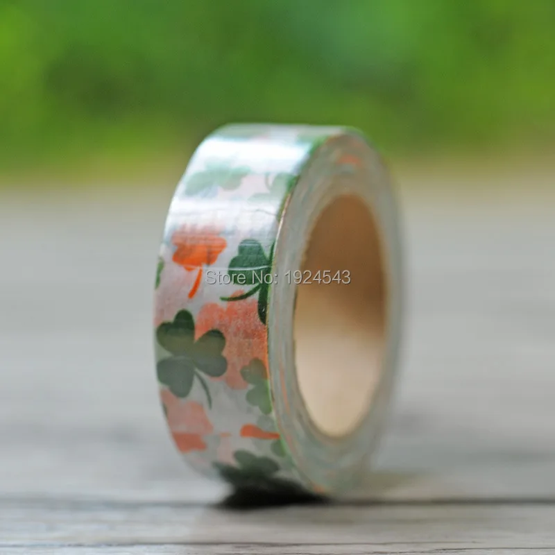 15 мм* 10 м Высокое качество washi клейкая лента/Зеленый Клевер и красный четыре листа травы для маскировки Япония лента washi