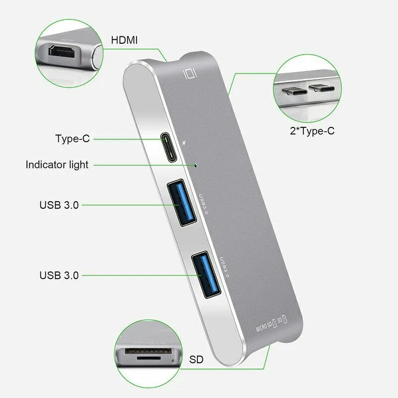 Basix USB C концентратор двойной тип к 3 0 сплиттер HDMI адаптер для MacBook Pro 2016/2017/2018 Thunderbolt