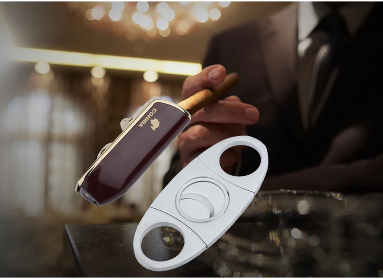 COHIBA зажигалка для сигар 3 струйный газовый фонарь бутан зажигалка резак острые аксессуары для сигар W/Ciagar удар и подарочная коробка