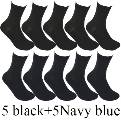 5 black 5 Navy blue 10 пар/лот, высококачественные мужские носки из бамбукового волокна, носки для счастливого человека, мужские зимние теплые длинные носки, черные чулки в подарок - Цвет: 5 black 5 Navy blue