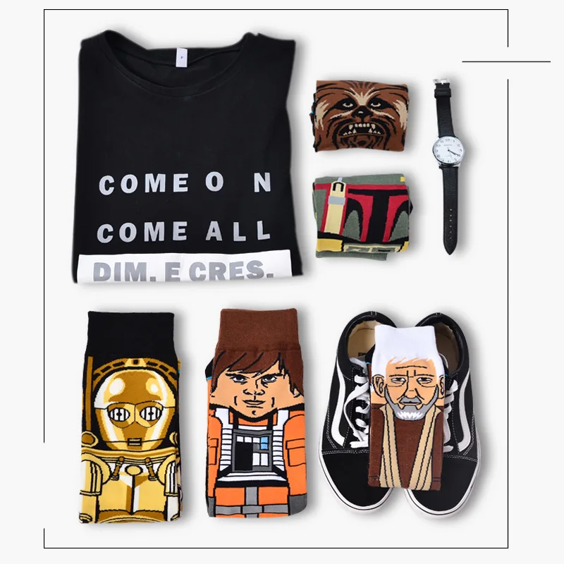 Носки мужские/женские хлопковые жаккардовые короткие носки с мультяшным принтом