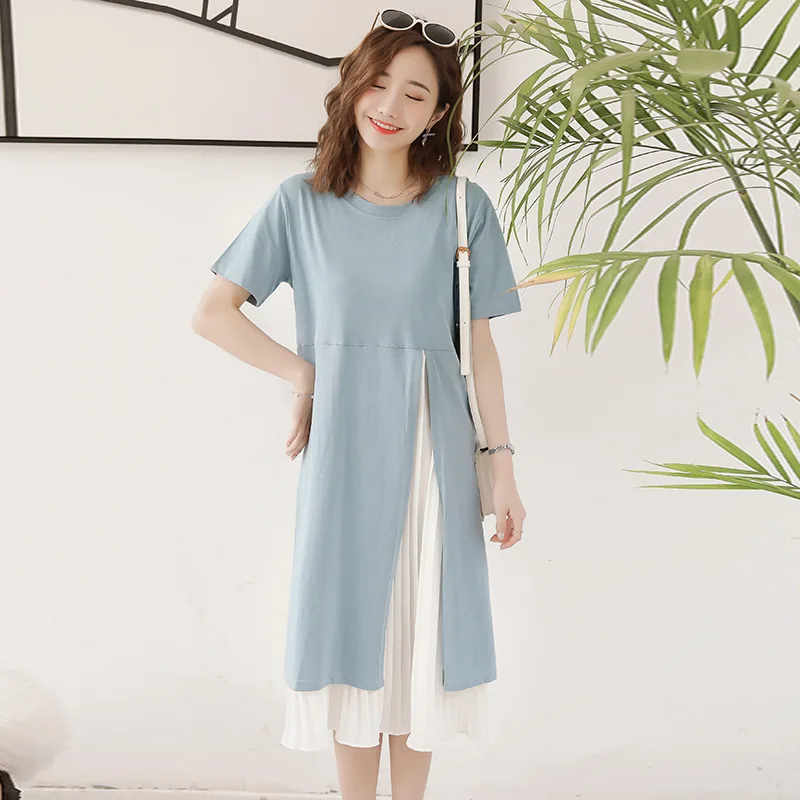 Envsoll M-2XL Maternity Summer Dress Short Sleeve Cotton Chiffon Pregnant Blue Yellow Pregnancy Clothes For Women | Мать и ребенок