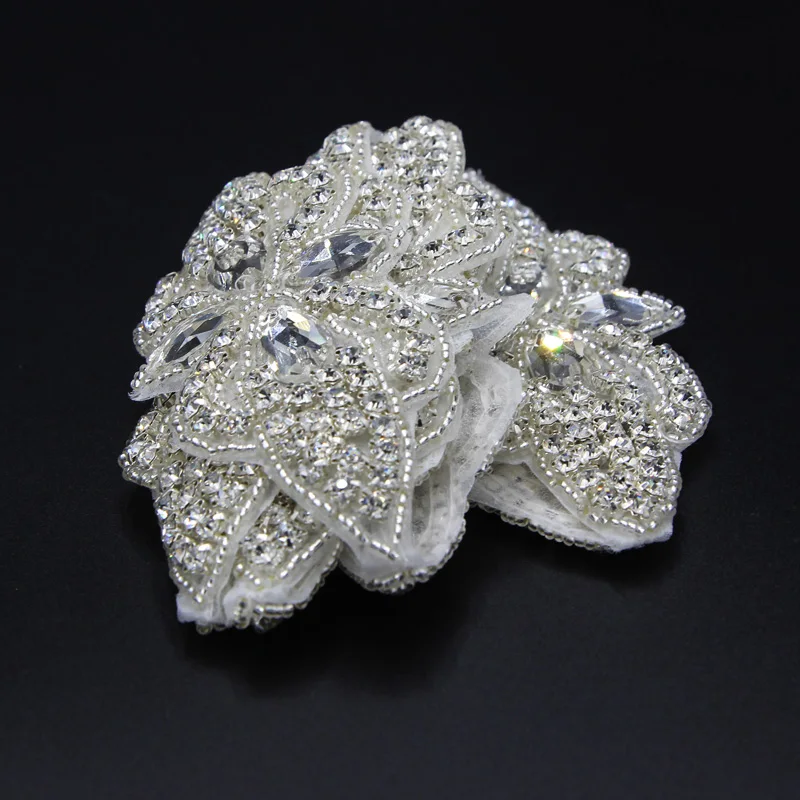 1 ярд Серебряная аппликация из горного хрусталя ручной работы с 8 шт 11*5 см цветы