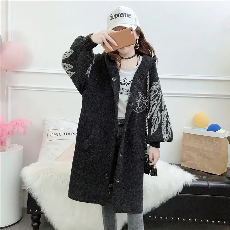 

Sweater Women Autumn And New Pattern Long Fund Even Knitting Cardigan Jacquard Wing Loose Coat Easy Will Code Sweater Woman