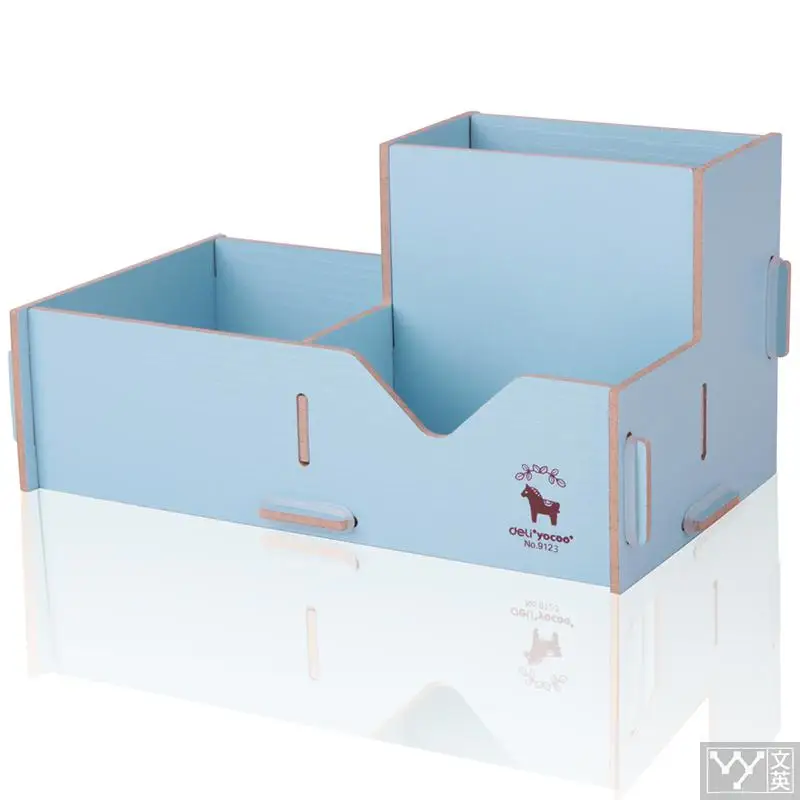 

Deli Assembled Wood pencil case pen vase Box Diy Pen Makeup Brush Holder Stationery Desk big Pen storage blue pink stationery