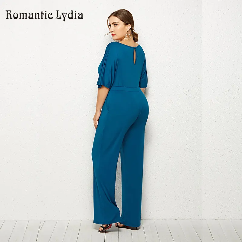 Plus Size Elegant Casual Jumpsuit Women 2018 Autumn Winter Ruffle Sleeve Long With Sashes | Женская одежда