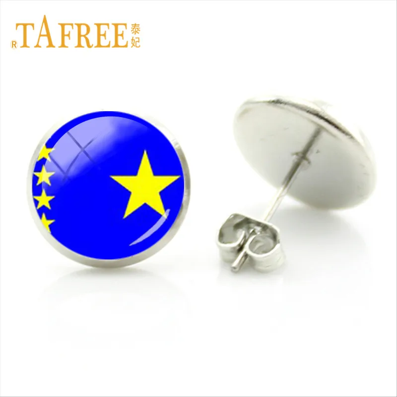 Tafree флаг Турция Испания Япония Швеция Серьги-гвоздики 28 Стили мира Флаг Фото Стекло камни Серьги стимпанк украшения fg87 - Окраска металла: FG106