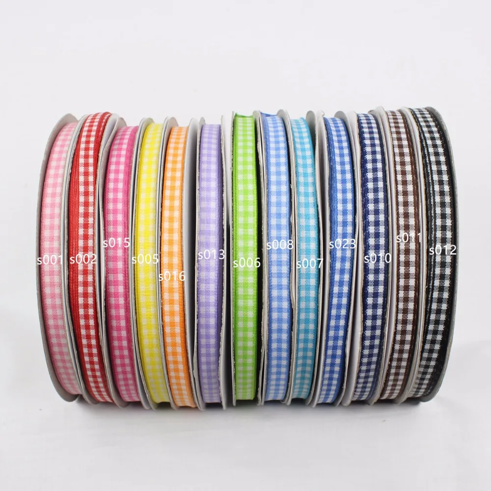 Ленты муслин  GZ6мм 50 ярдов/лот с принтами в клетку, органза для свадебных аксессуаров, материалы для ручного изготовления подарков.