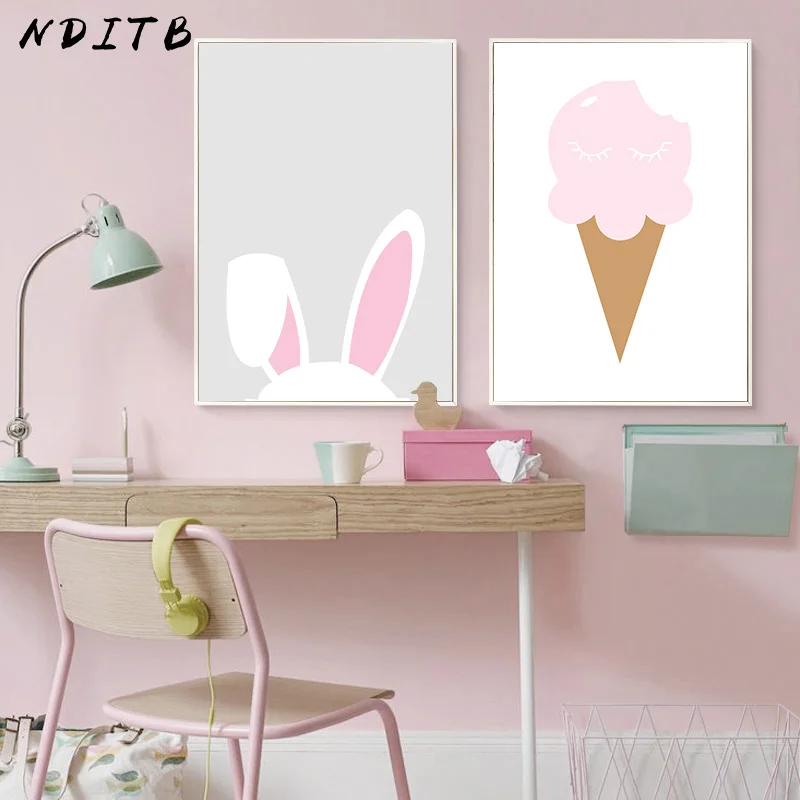 NDITB розовый кролик мультфильм холст искусство фотография стены скандинавский